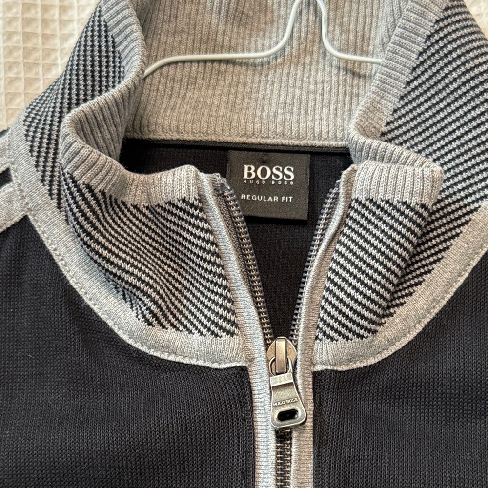 BOSS Men's Zip-Up Sweater in Black and Gray
